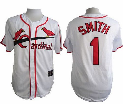 Cardinals #1 Ozzie Smith White Cooperstown Throwback Stitched MLB Jersey - Click Image to Close